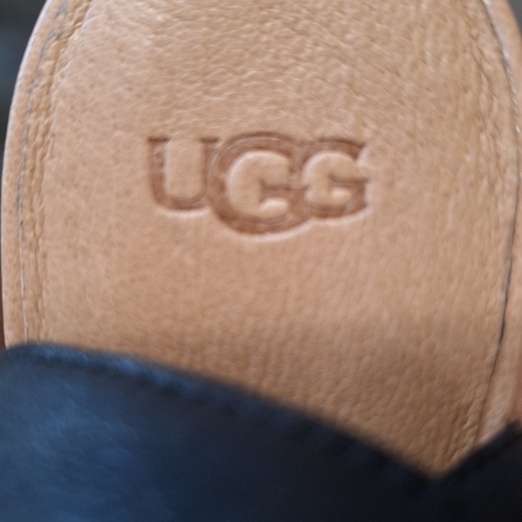 UGG (NEW) Black Suede Leather Designer Chapala Platform Wedge Shoes Size 8.5 - Picture 11 of 13